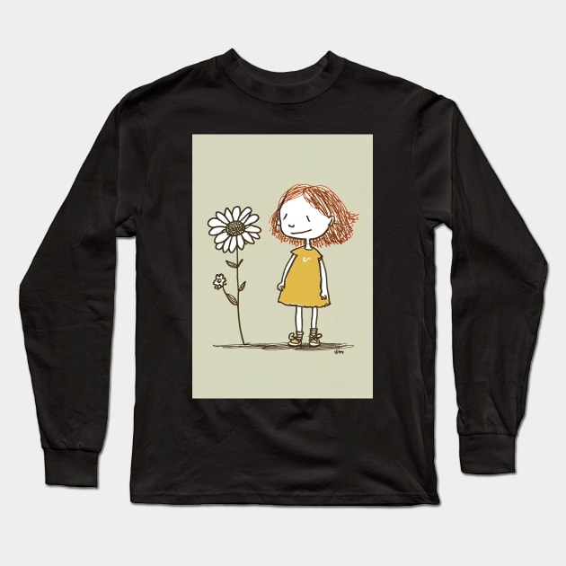 Cute Flower and Girl Illustration Long Sleeve T-Shirt by unrealartwork